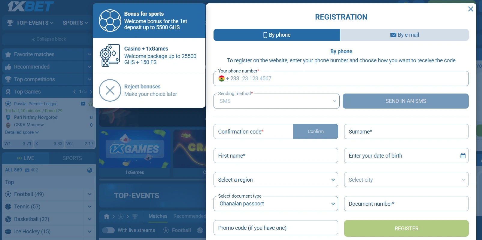 1xbet login ghana
